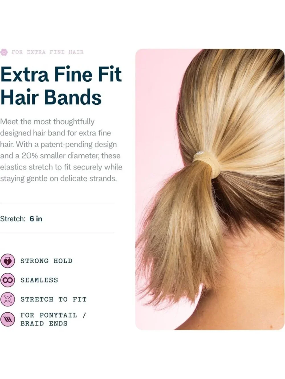 Slim-Fit Elastic Hair Ties for Extra Fine Hair - No-Dent Gentle-Grip Ponytail